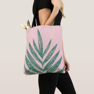 Botanische Natuur Tropische illustratie Roze Groen Tote Bag