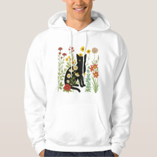 Botanische natuur - Zwarte kat in wilde bloementui Hoodie