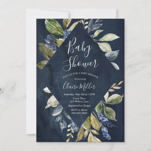 Botanische Navy Baby shower uitnodiging (Voorkant)