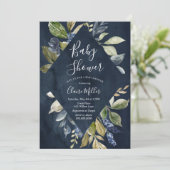 Botanische Navy Baby shower uitnodiging (Staand voorkant)