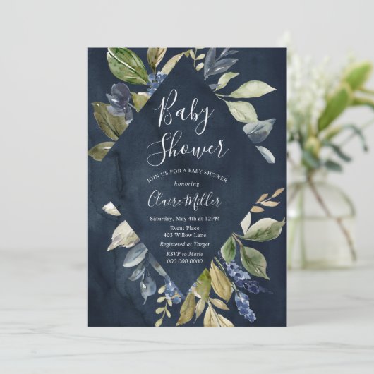 Botanische Navy Baby shower uitnodiging (Staand voorkant)