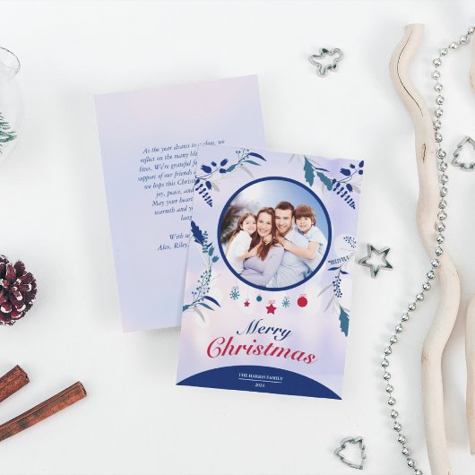 Botanische Navy Blauwe Bloem Foto Frame | Kerstmis Feestdagenkaart