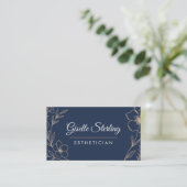 Botanische Navy Blauwe QR Code Estheetiker Bloemen Visitekaartje (Staand voorkant)