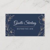 Botanische Navy Blauwe QR Code Estheetiker Bloemen Visitekaartje (Voorkant)
