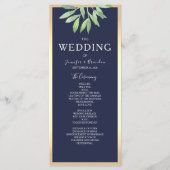 Botanische Navyblauwe Bruiloft Programmakaart (Voorkant)