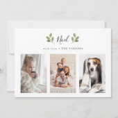 Botanische Noel | Drie foto minimalistische kerst Feestdagenkaart (Voorkant)