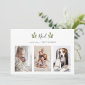 Botanische Noel | Drie foto minimalistische kerst Feestdagenkaart (Staand voorkant)