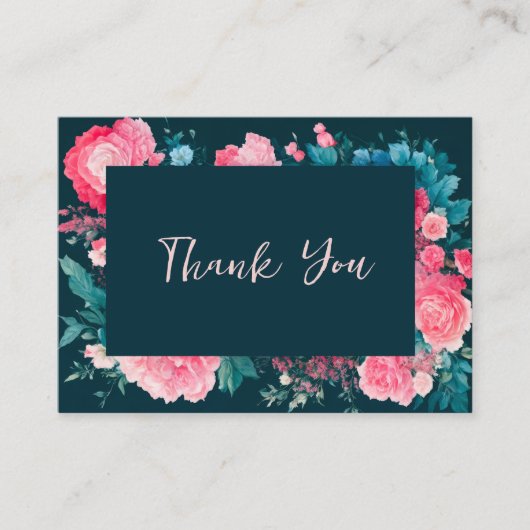 Botanische nordic blauw groen roze bloemen Bedankt Informatiekaartje (Voorkant)
