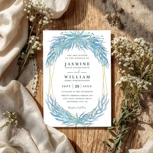 Botanische Oceen Zeester Elegante QR Code Bruiloft Kaart