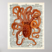  Botanische Octopus Art Dictionary Pagina Poster (Voorkant)