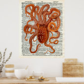  Botanische Octopus Art Dictionary Pagina Poster (Keuken)