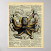  Botanische Octopus Art Dictionary Pagina Poster (Voorkant)