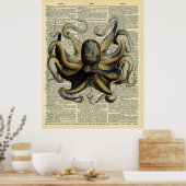  Botanische Octopus Art Dictionary Pagina Poster (Keuken)