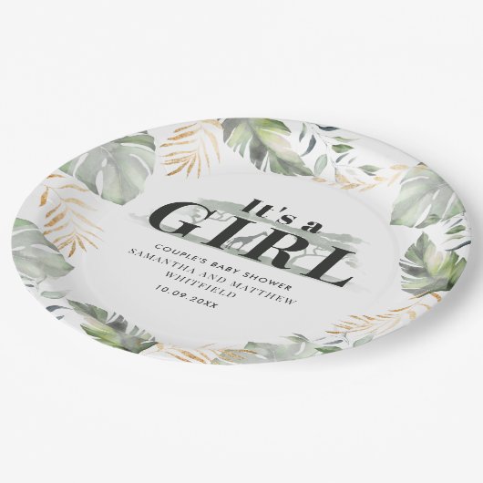 Botanische Oerwoud Giraffe Baby shower Papieren Bordje (Gekanteld)