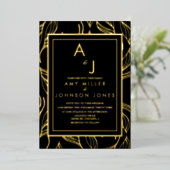 Botanische oliage Gold Black Weddenschap geperst Folie Uitnodiging (Staand Voorkant)