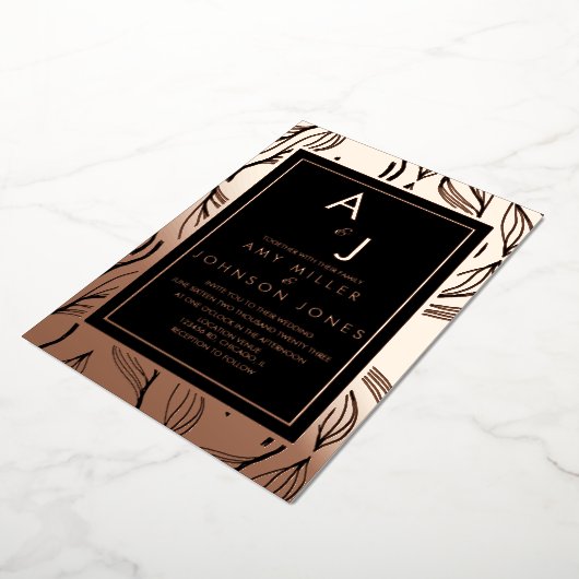 Botanische oliage Leaf Borded Weddenschap geperst Folie Uitnodiging (Gedraaid)