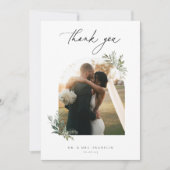 Botanische oliage Olive Green Weddenfoto Bedankkaart (Voorkant)