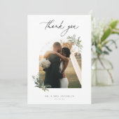 Botanische oliage Olive Green Weddenfoto Bedankkaart (Staand voorkant)