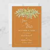 Botanische olie op ochre Save the Date Cards (Voorkant)