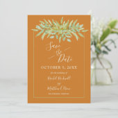 Botanische olie op ochre Save the Date Cards (Staand voorkant)