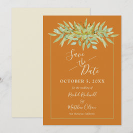 Botanische olie op ochre Save the Date Cards