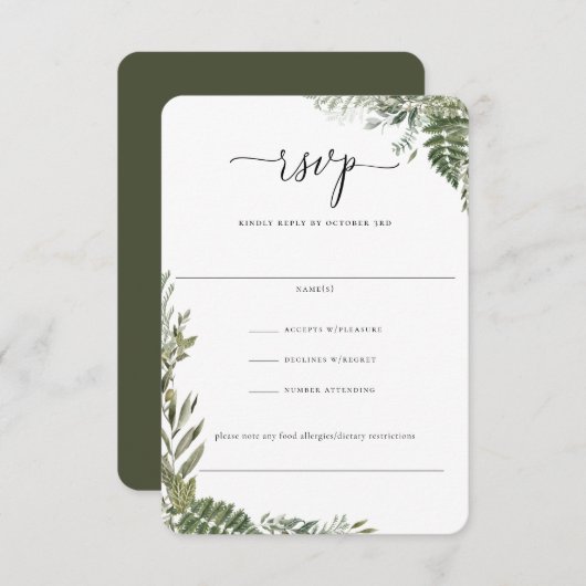 Botanische olievlek Olive Green Weddenschap RSVP Kaartje (Voorkant / Achterkant)