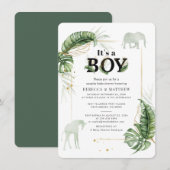 Botanische olifant en Giraffe Baby shower voor par Kaart (Voorkant / Achterkant)