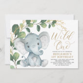 Botanische olifant Wilde 1 Greenery 1e verjaardag Kaart (Voorkant)