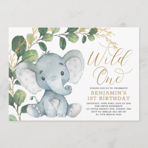 Botanische olifant Wilde 1 Greenery 1e verjaardag Kaart