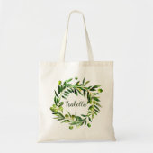 Botanische Olijf Bloemige Groenelementen Initiële Tote Bag (Voorkant)