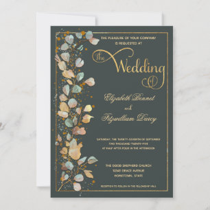 Botanische Olijfgroene gouden foto Monogram Wedden Kaart