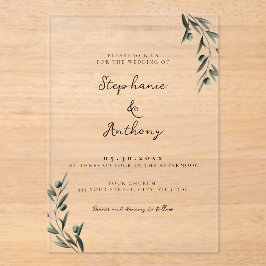 Botanische olijfolie verlaat Italiaanse bruiloft Acryl Uitnodigingen