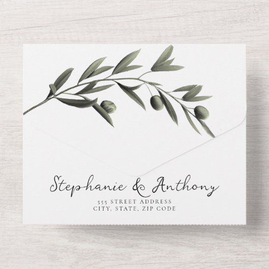 Botanische olijfolie verlaat Italiaanse bruiloft All In One Uitnodiging (Achterkant)