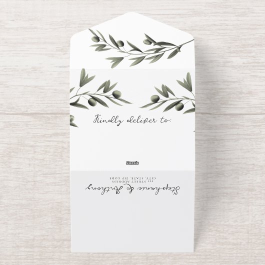 Botanische olijfolie verlaat Italiaanse bruiloft All In One Uitnodiging (Buiten)