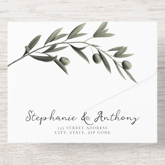 Botanische olijfolie verlaat Italiaanse bruiloft All In One Uitnodiging (Achterzijde)