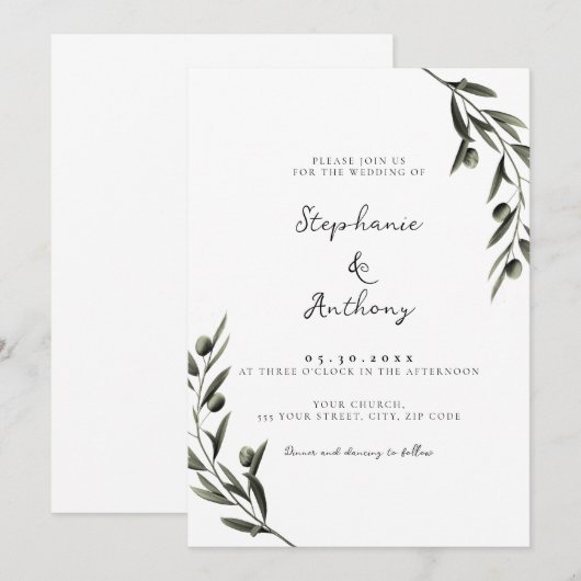 Botanische olijfolie verlaat Italiaanse bruiloft Kaart (Voorkant / Achterkant)