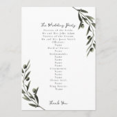 Botanische olijfolie verlaat Italiaanse bruiloft Programmakaart (Achterkant)