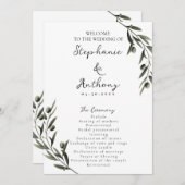 Botanische olijfolie verlaat Italiaanse bruiloft Programmakaart (Voorkant / Achterkant)