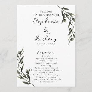 Botanische olijfolie verlaat Italiaanse bruiloft Programmakaart