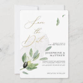 Botanische Olijftak Elegante Kalligrafie  Save The Date