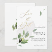 Botanische Olijftak Elegante Kalligrafie Save The Date (Voorkant / Achterkant)