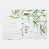 Botanische olijftak gebladerte theedoek (Horizontaal)