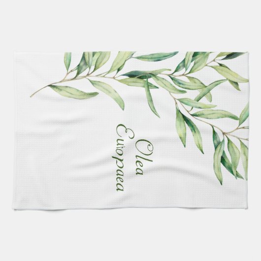Botanische olijftak gebladerte theedoek (Horizontaal)