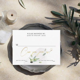 Botanische Olijftak Goud Elegante Kalligrafie  RSVP Kaartje