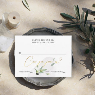 Botanische Olijftak Goud Elegante Kalligrafie RSVP Kaartje