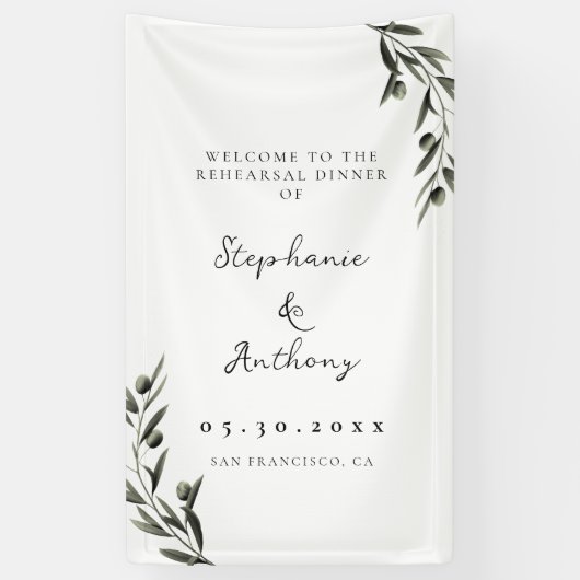 Botanische Olijftak Italiaans Probediner Spandoek (Verticaal)