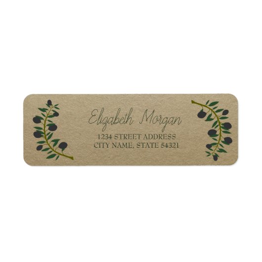 Botanische Olijftak, Kraft Adreslabel Etiket (Voorkant)