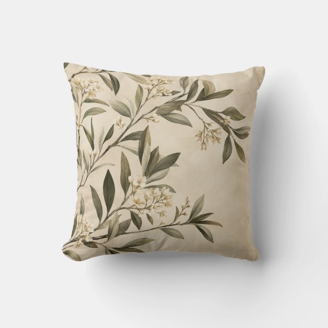 Botanische Olijftak Worp Kussen (Voorkant)