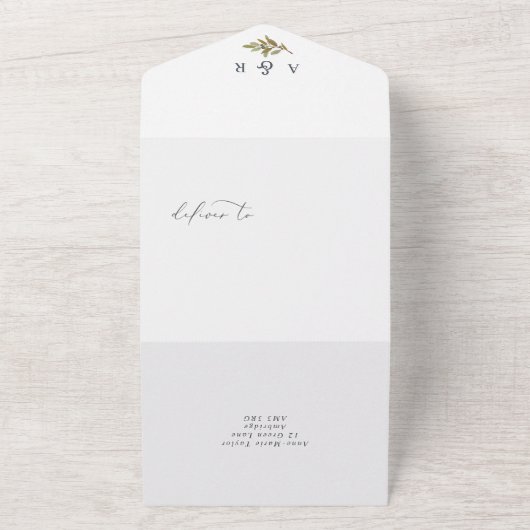 Botanische Olijven Rustic Wedding All In One Uitnodiging (Buitenkant)