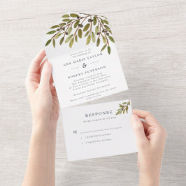 Botanische Olijven Rustic Wedding All In One Uitnodiging